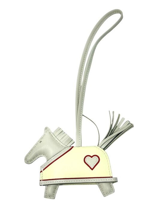 HERMES Rodeo Robeo Couer PM Milo Leather Craie & Jaune Milton Bag Charm - Picture 2 of 9